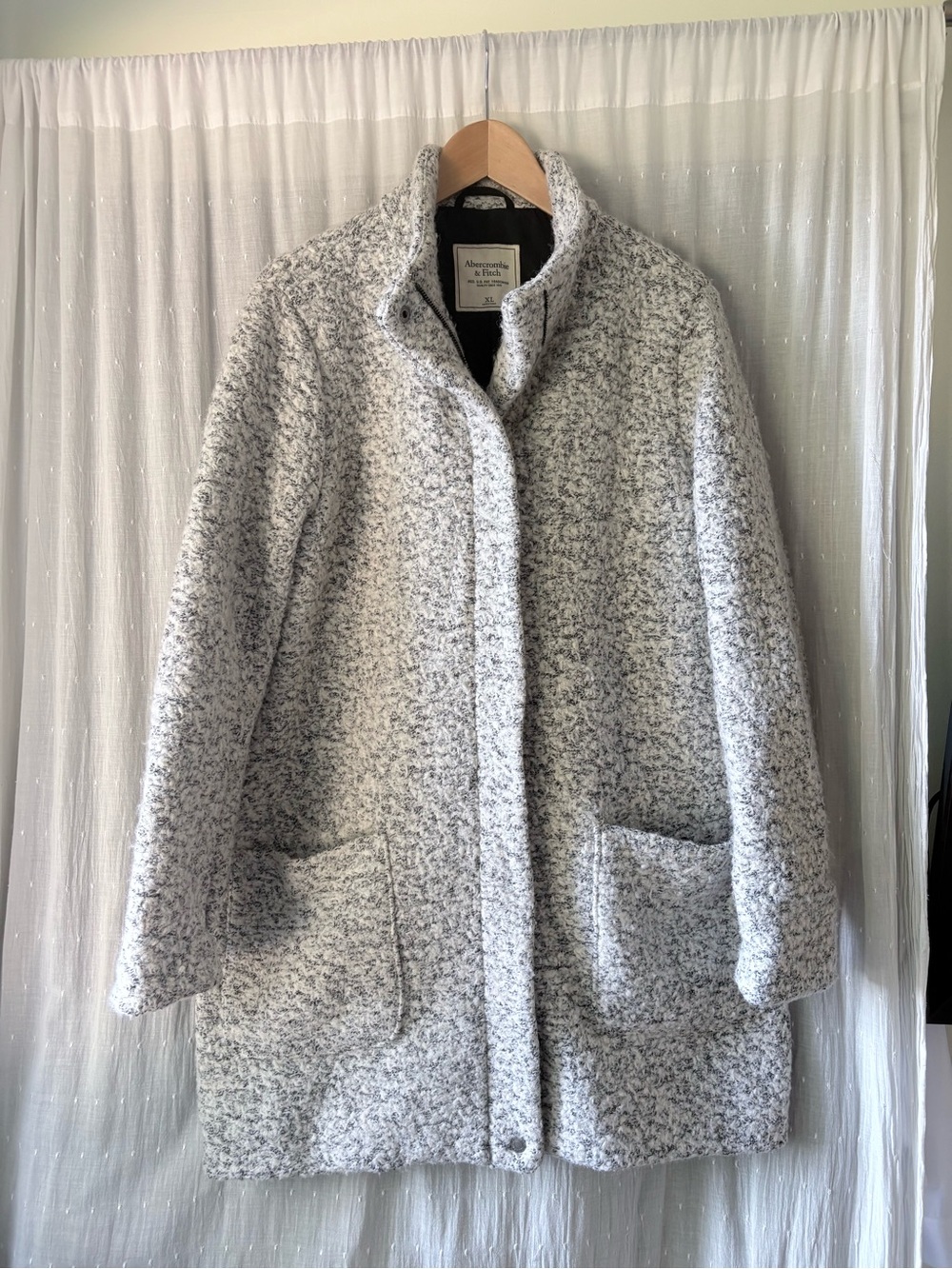 Abercrombie & Fitch Heather Gray Bouclé Funnel Neck Pea Coat